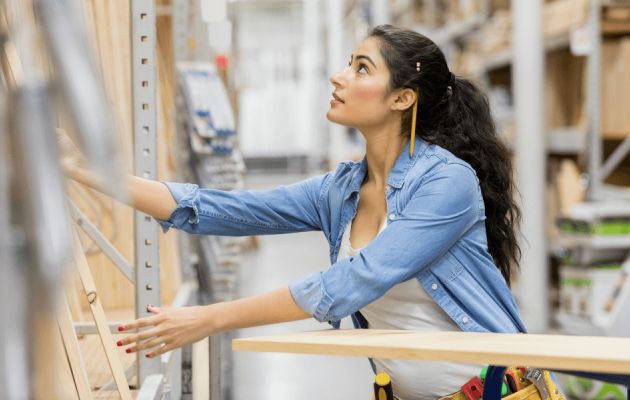 Construction Lady Shopping for Lumber